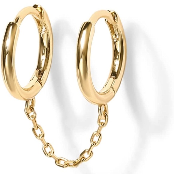 NWT Set of two dual piercing chain huggie hoop earrings - Picture 1 of 5